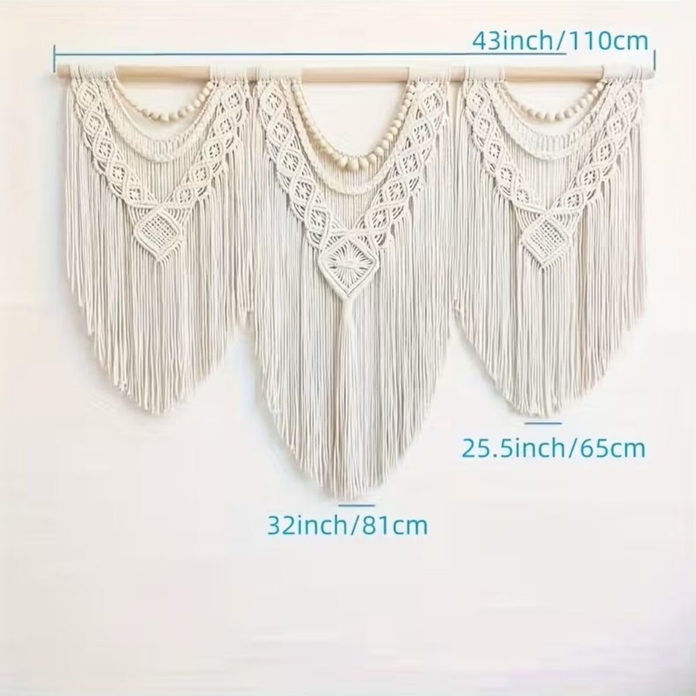 Large Boho Macrame Wall Hanging – Handmade Bohemian Tapestry, Neutral Fiber Wall - Picture 5 of 5